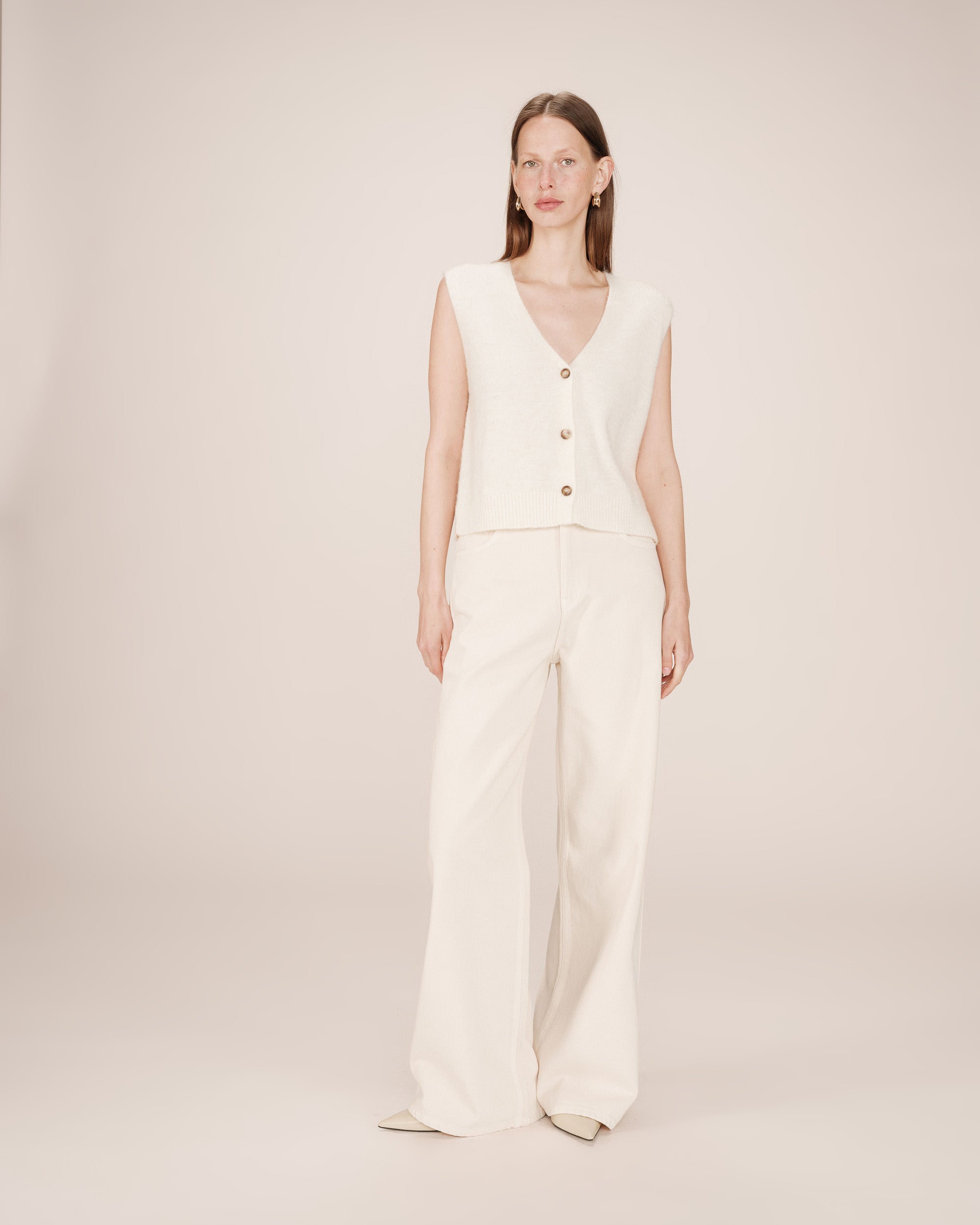 Sleeveless cardigan ivoire Santa