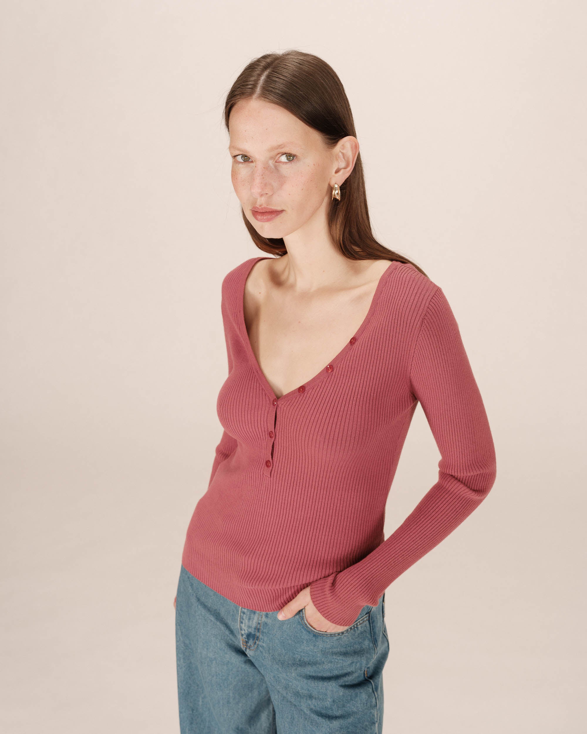 Fine knit sweater terracotta Saturnin