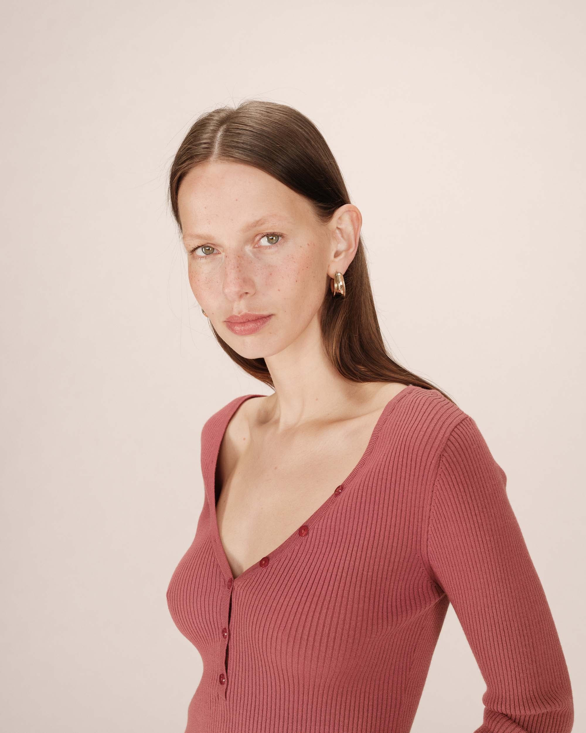 Fine knit sweater terracotta Saturnin