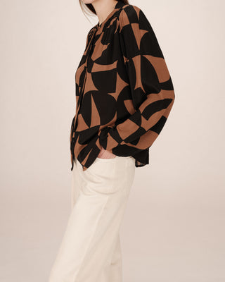 Two-tone print blouse chocolatee Sorpresa