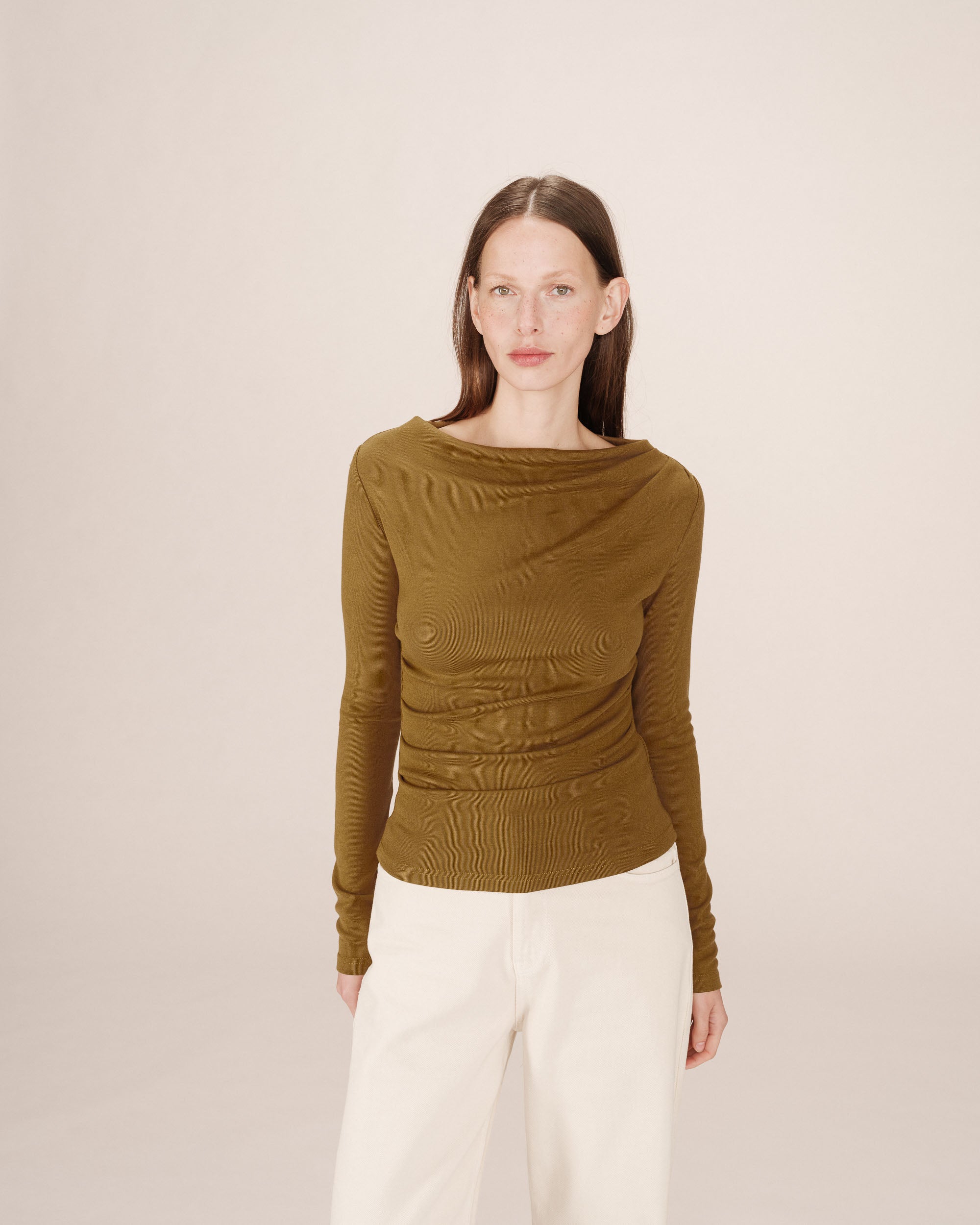 Asymmetrical draped top olive Sioux
