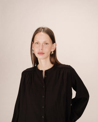Ruched straight blouse black Savannah