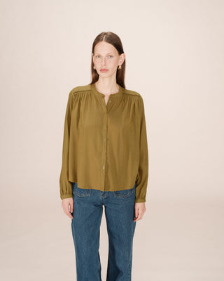 Ruched straight blouse olive Savannah