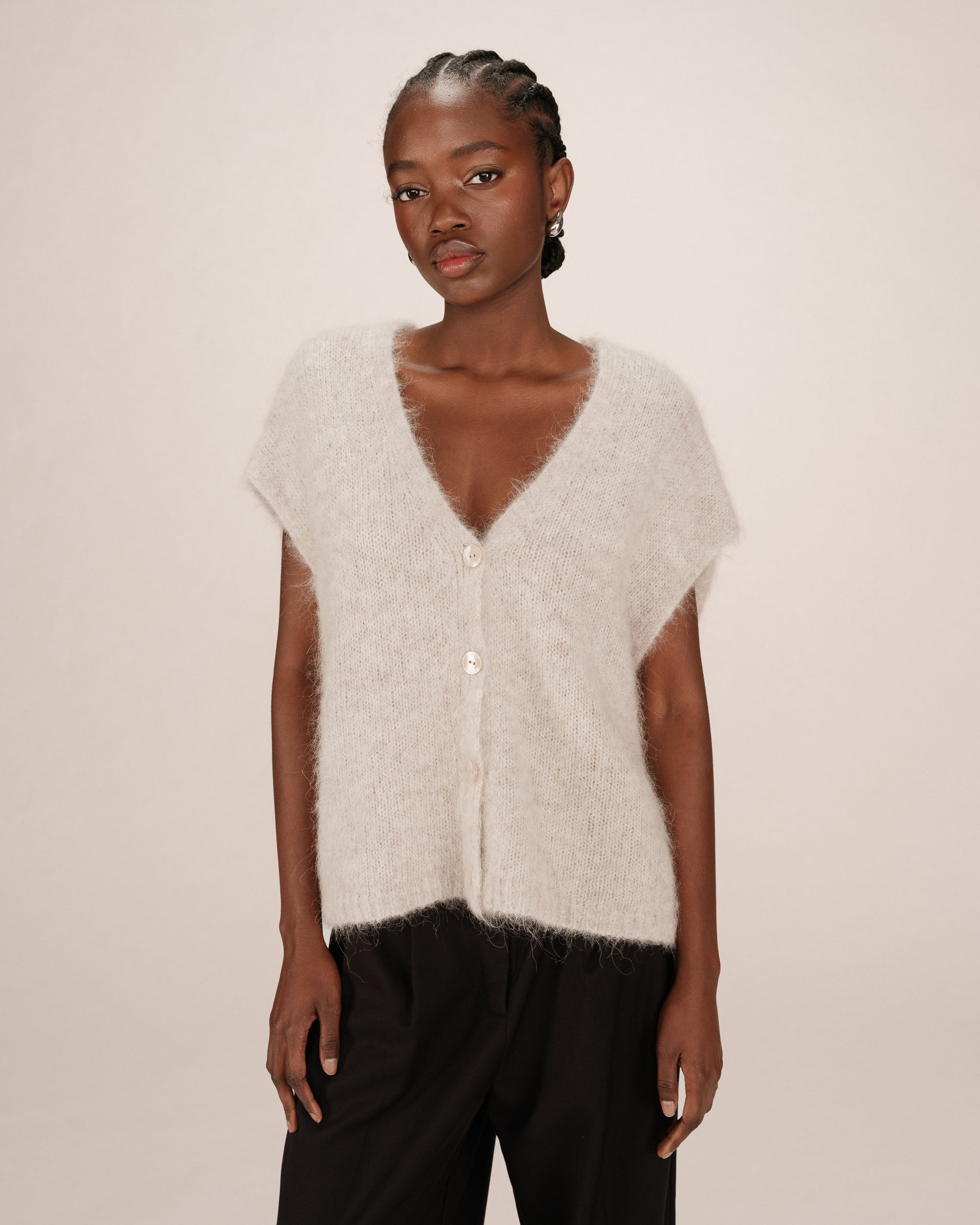 Wool and alpaca cardigan greige Savant