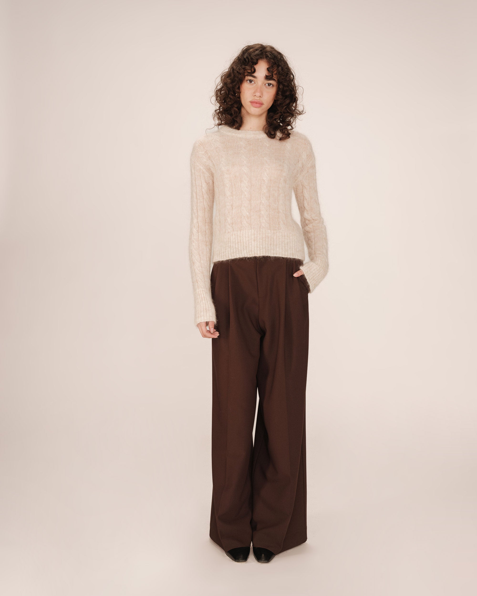 Cable knit wool sweater vanilla Sabin