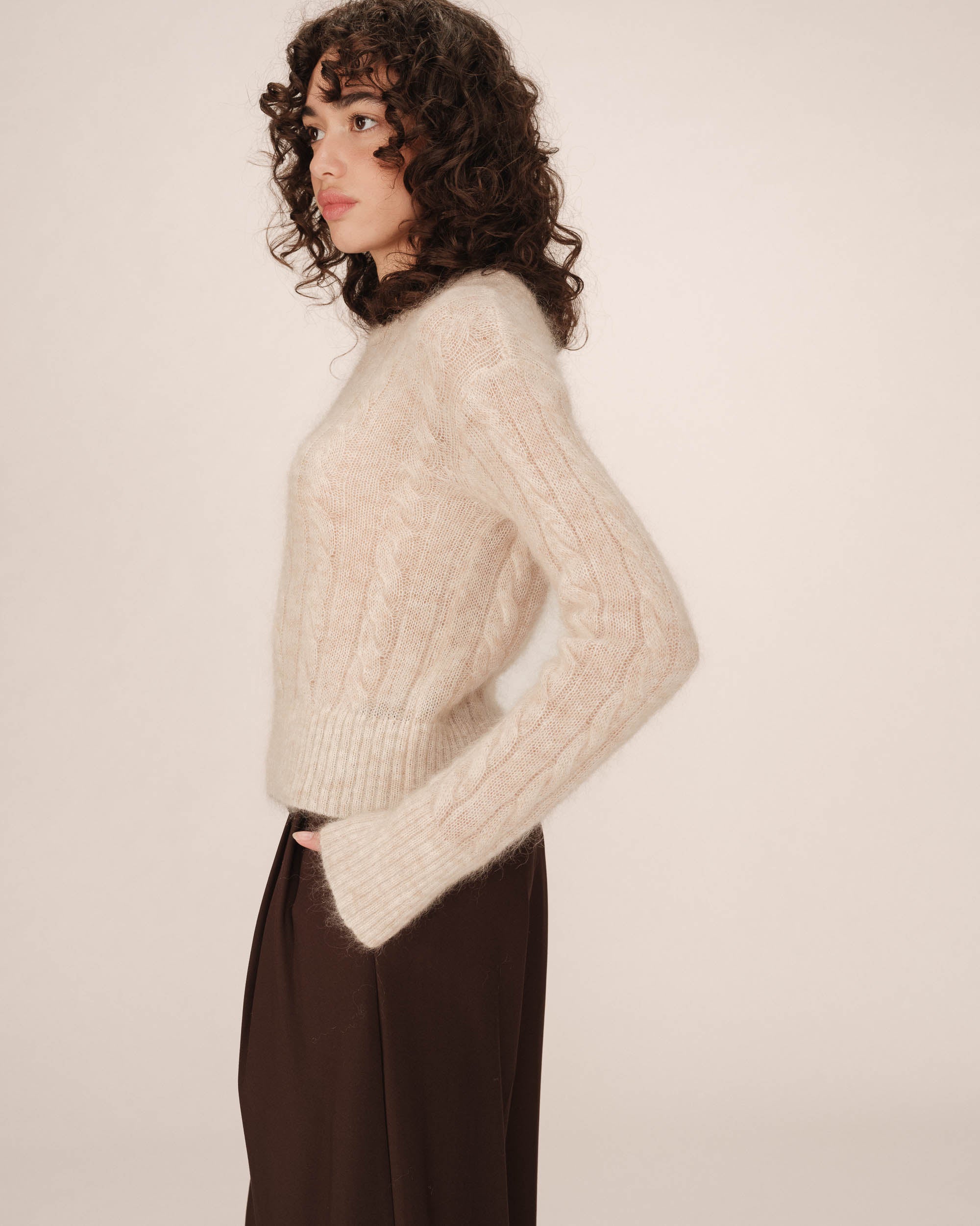 Cable knit wool sweater vanilla Sabin