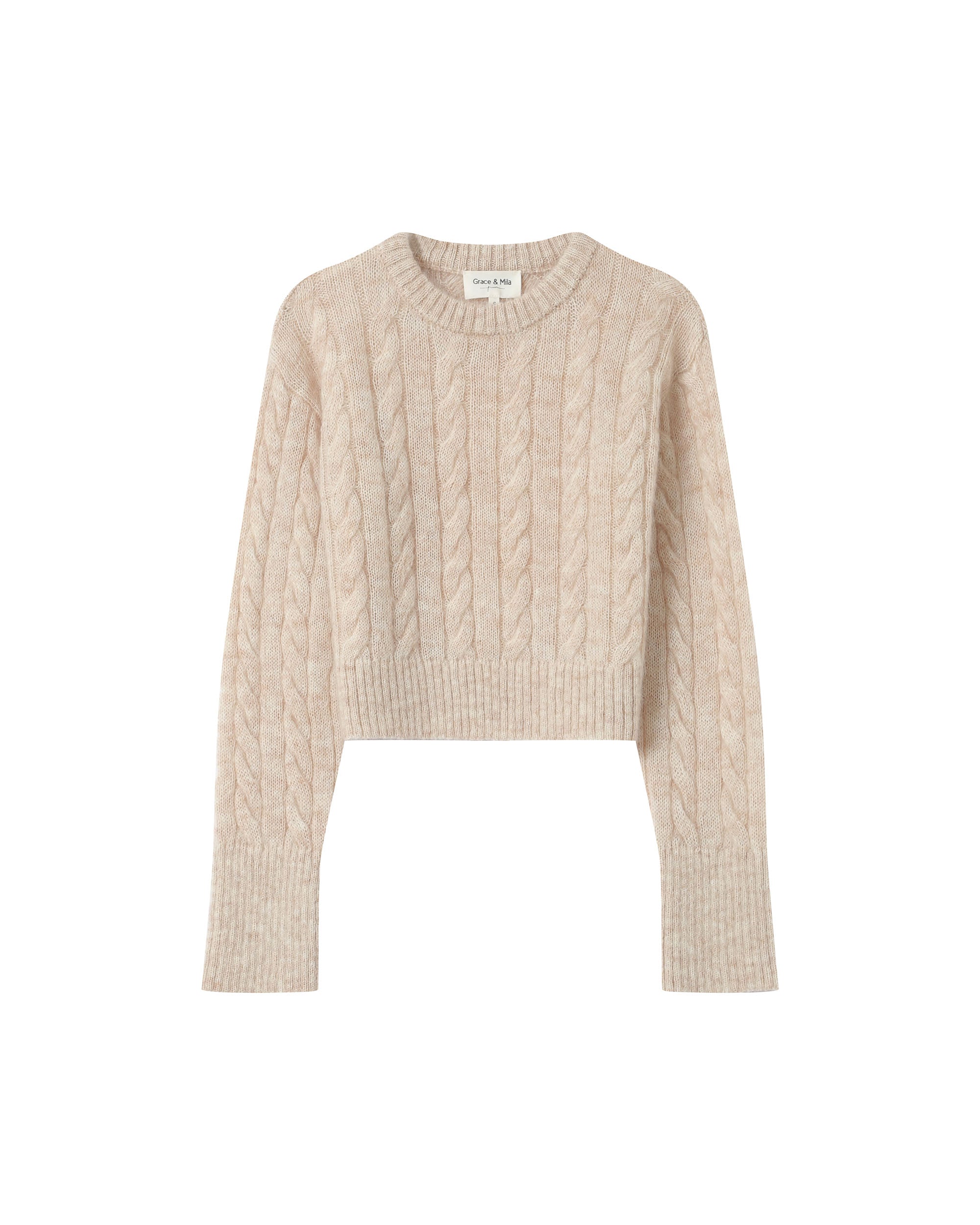 Cable knit wool sweater vanilla Sabin