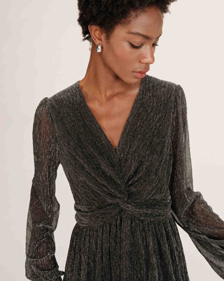 Robe courte plissee en lurex argent Tess