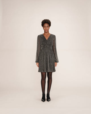 Robe courte plissee en lurex argent Tess