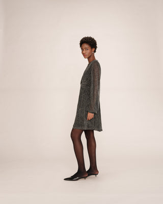 Robe courte plissee en lurex argent Tess