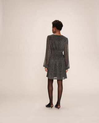 Robe courte plissee en lurex argent Tess