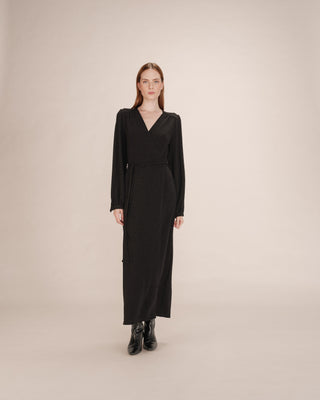 Robe longue portefeuille noir Talia