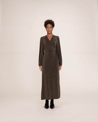 Robe longue portefeuille or Talia