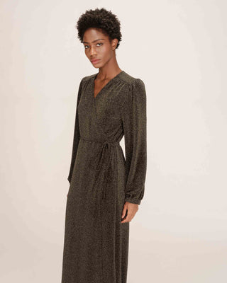 Robe longue portefeuille or Talia