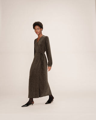 Robe longue portefeuille or Talia