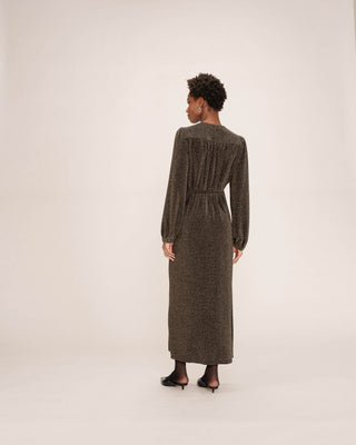 Robe longue portefeuille or Talia