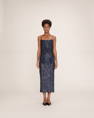 Robe longue sequins marine Tori