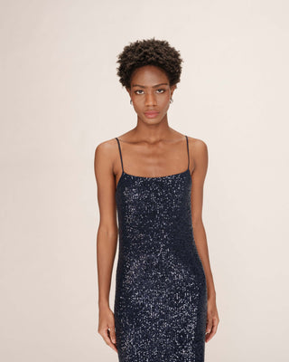 Robe longue sequins marine Tori