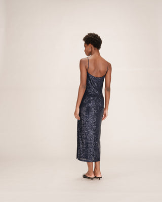 Robe longue sequins marine Tori