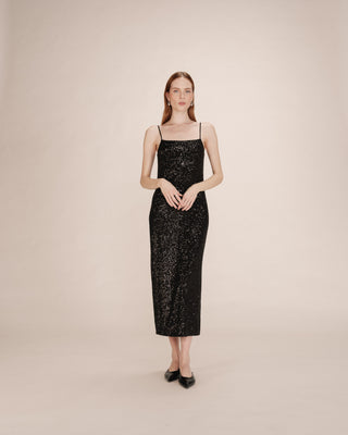 Robe longue sequins noir Tori