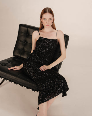 Robe longue sequins noir Tori