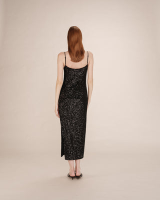 Robe longue sequins noir Tori