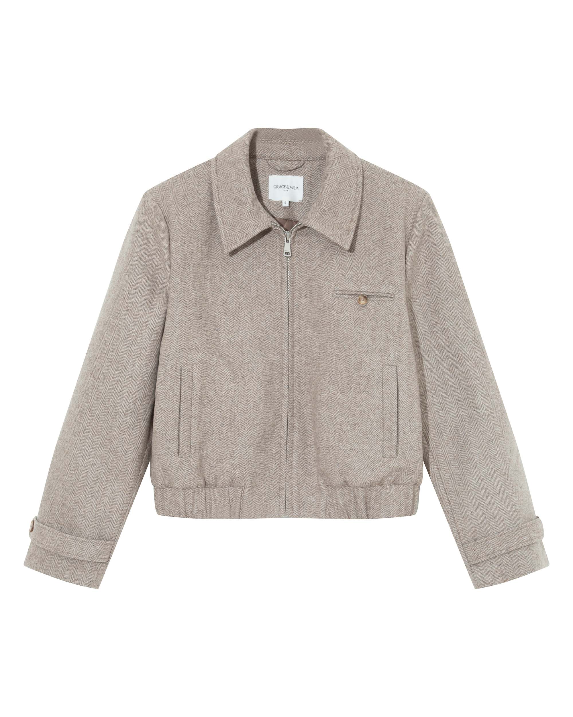 Veste boxy en laine grege Tiffany