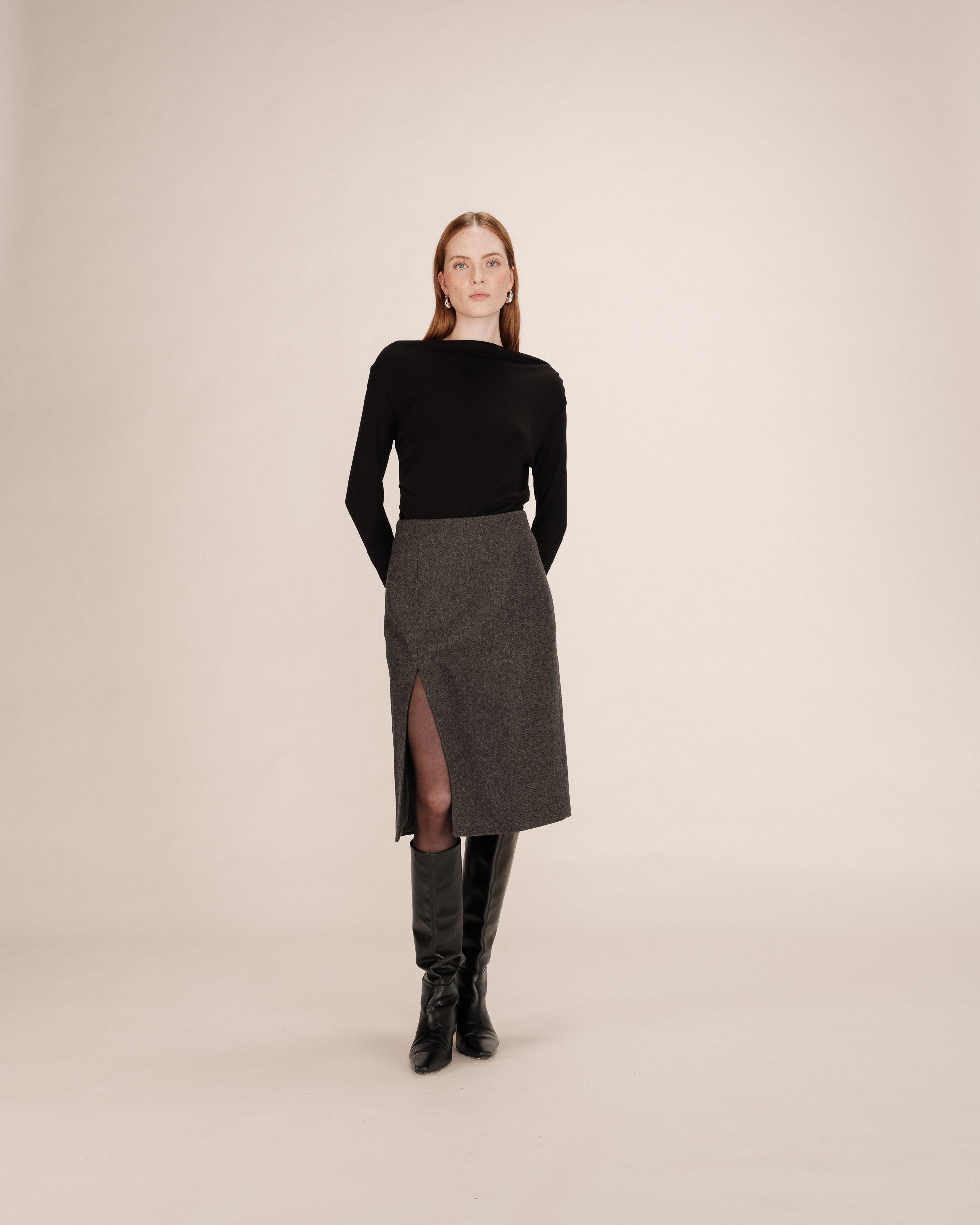 Jupe crayon en laine anthracite Tonya