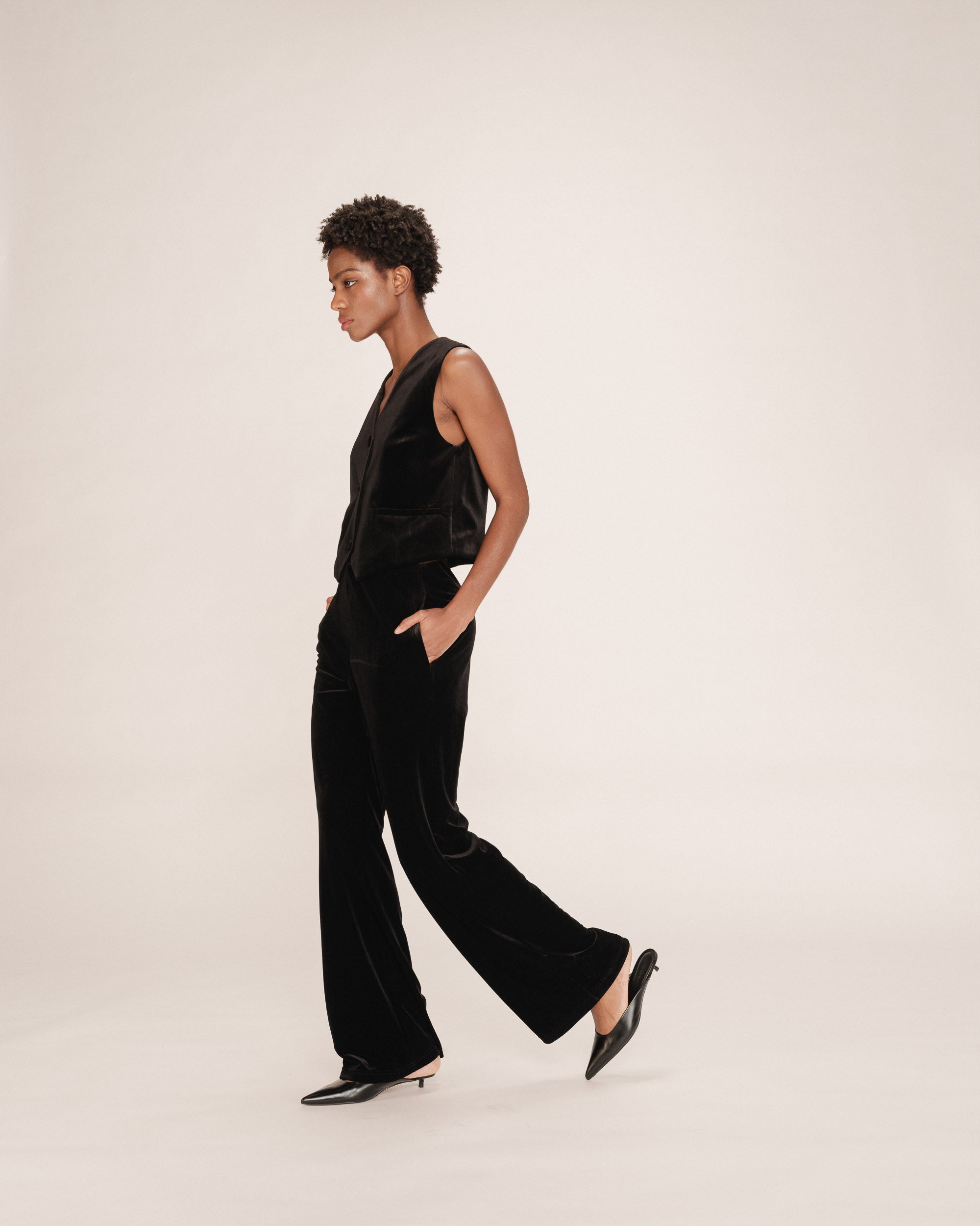 Pantalon tailleur velours noir Tiger