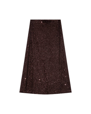 Jupe longue en sequins chocolat Tailana