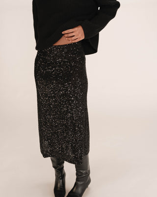 Jupe longue en sequins noir Tailana