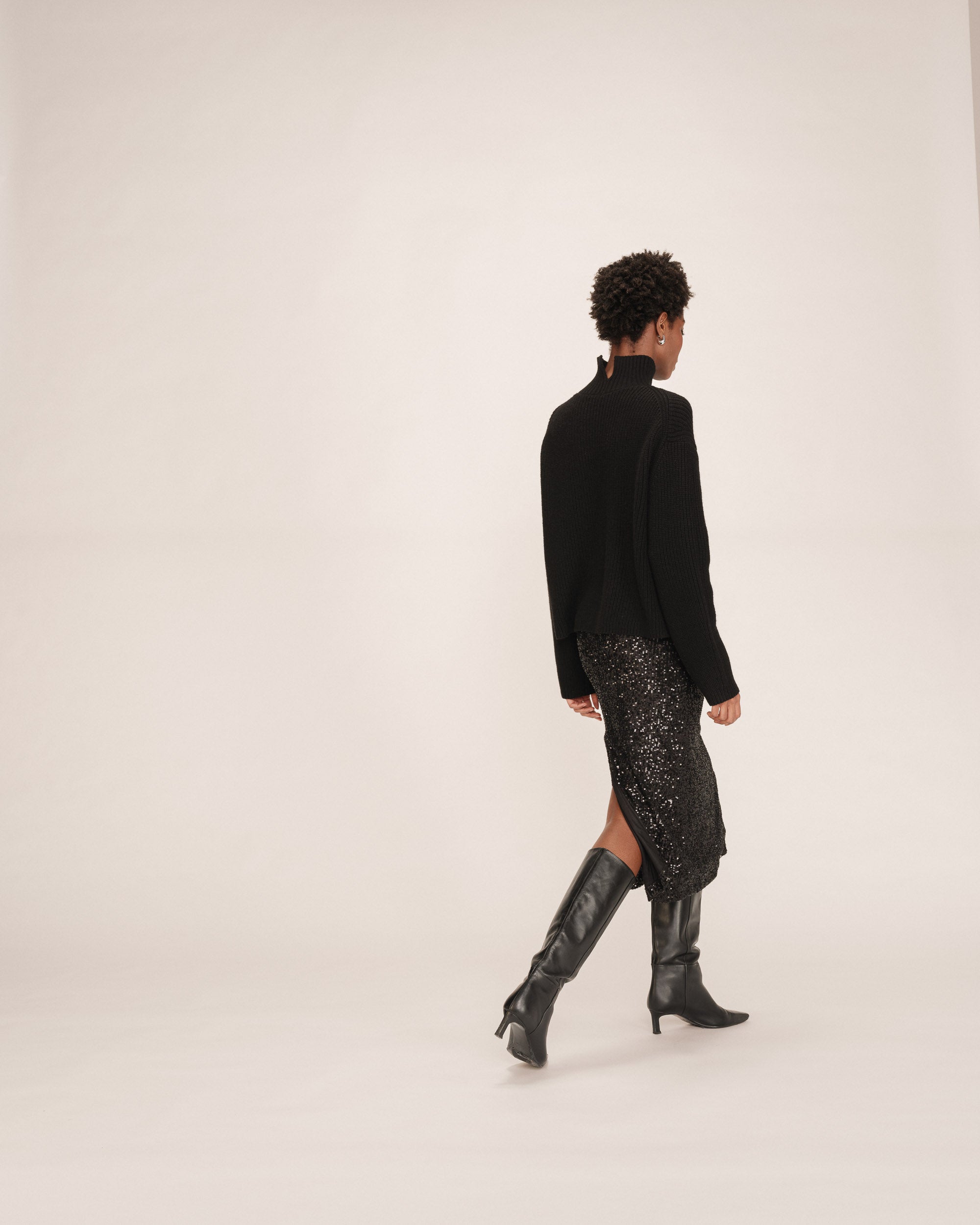 Jupe longue en sequins noir Tailana