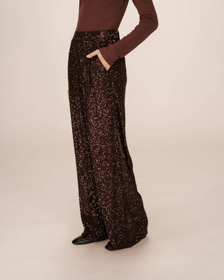 Pantalon large en sequins chocolat Toby