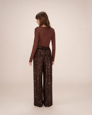 Pantalon large en sequins chocolat Toby