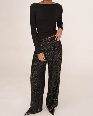 Pantalon large en sequins noir Toby