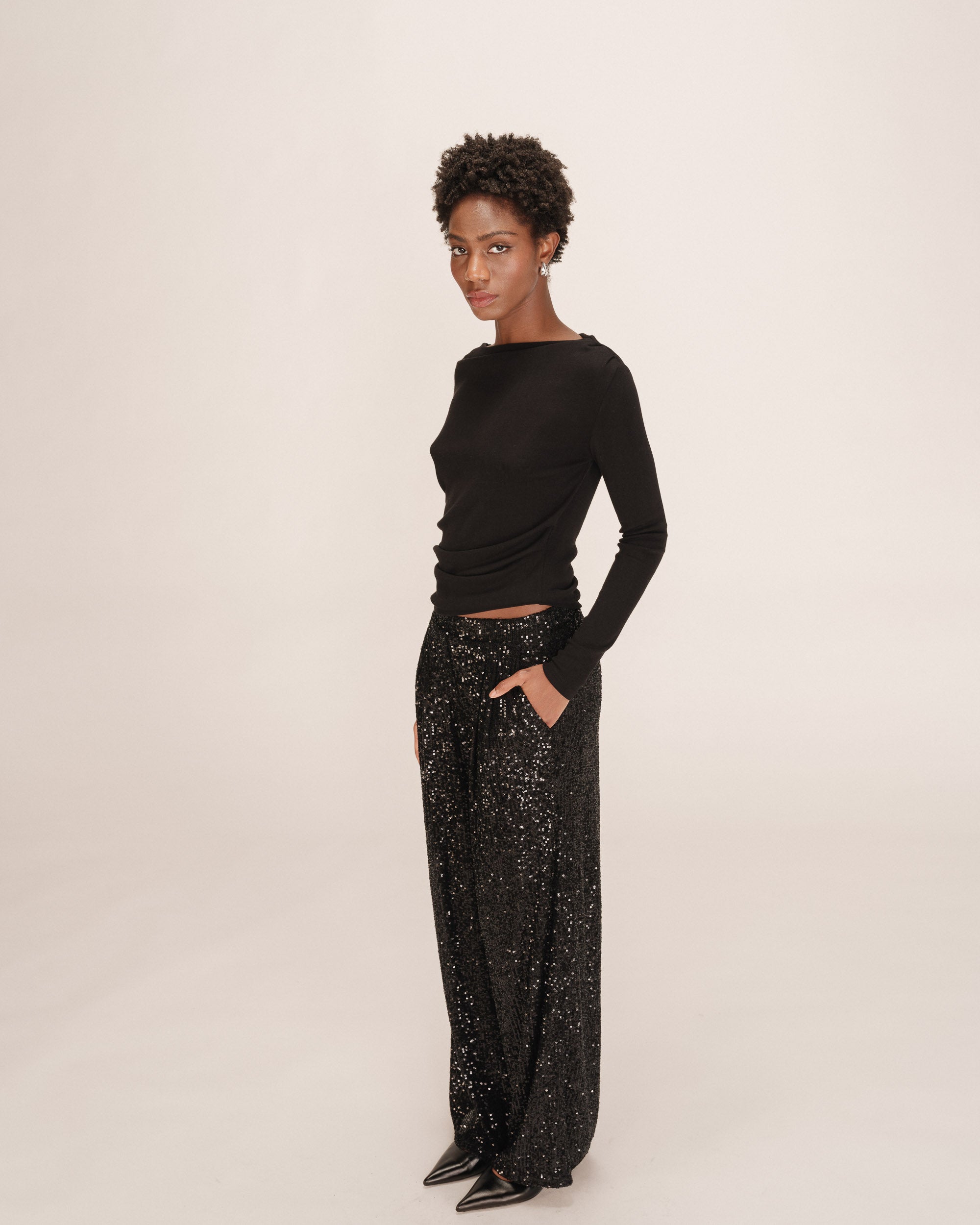 Pantalon large en sequins noir Toby