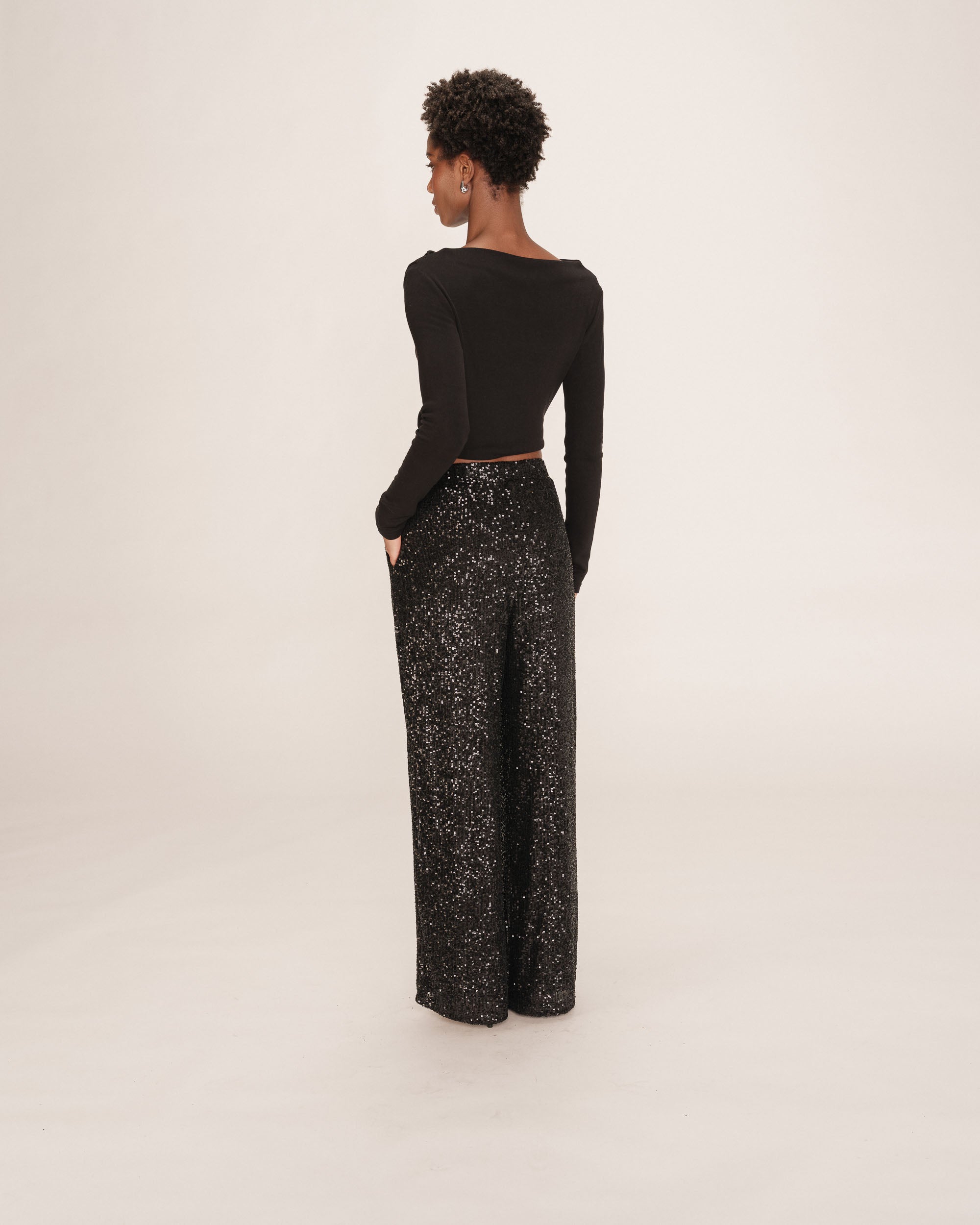 Pantalon large en sequins noir Toby