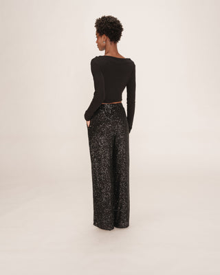 Pantalon large en sequins noir Toby