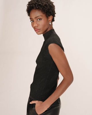 Top en lurex col montant noir Talisman