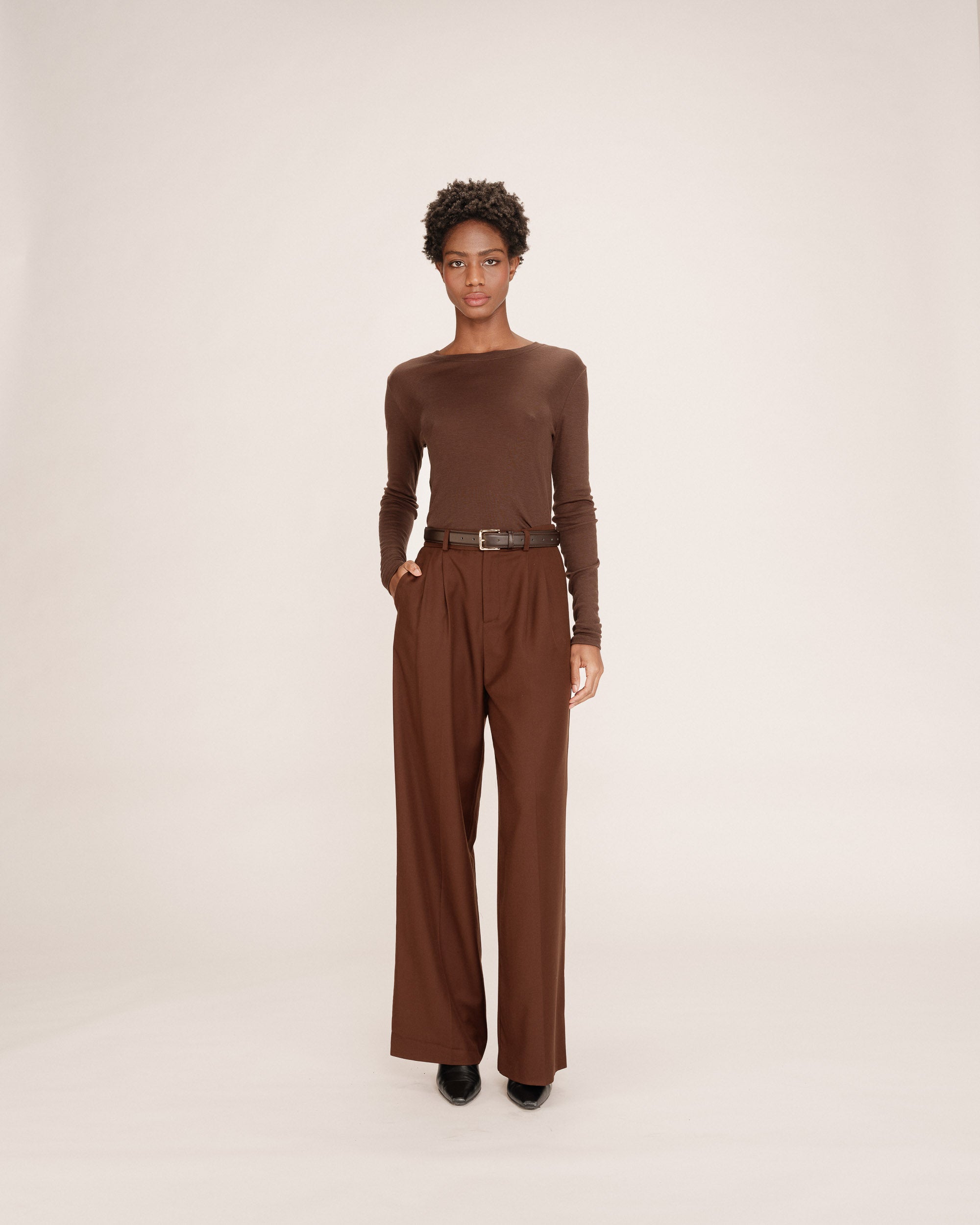 Top transparent en jersey chocolat Toni