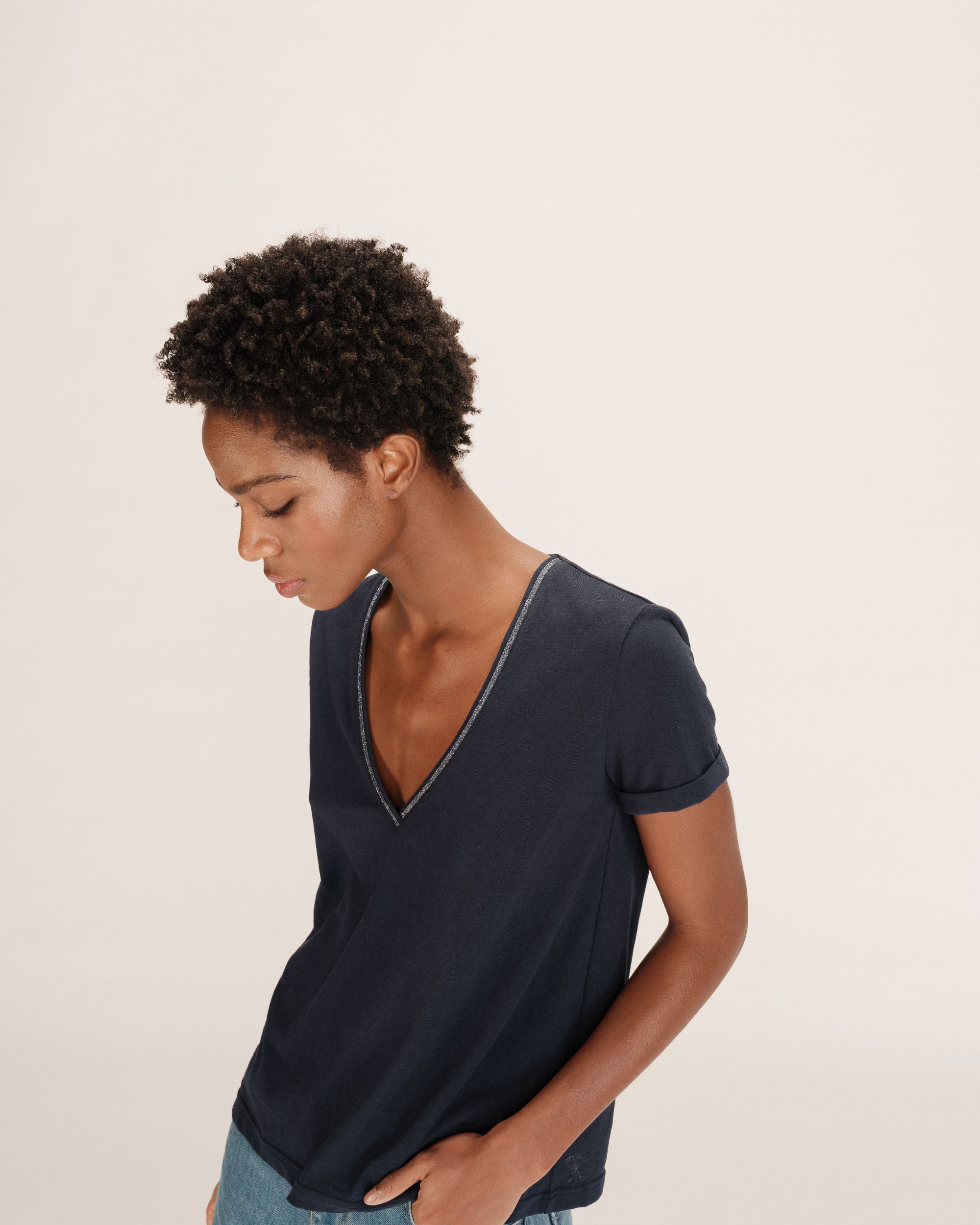 Top encolure en lurex marine Tim