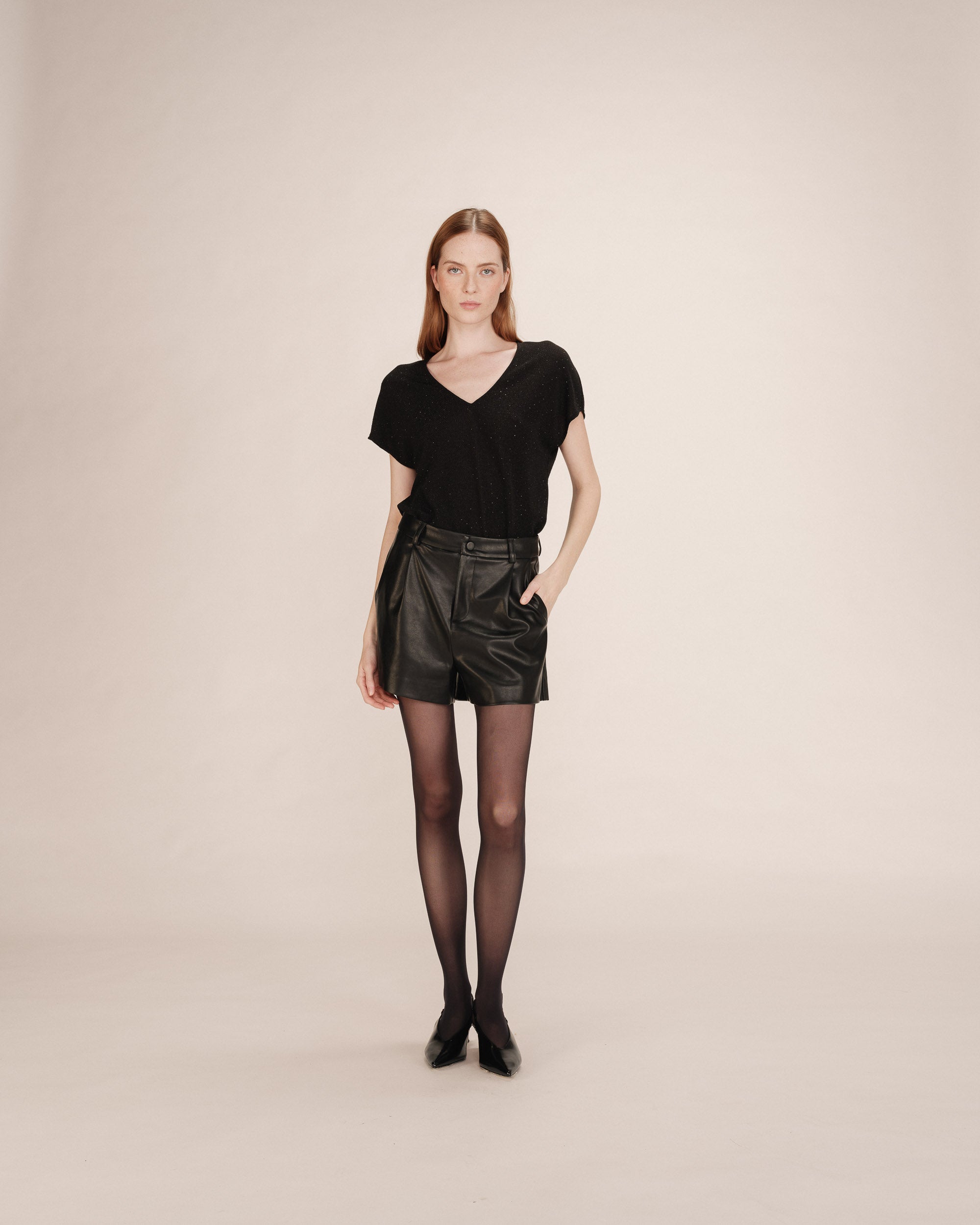 Top col v en lurex noir Tango