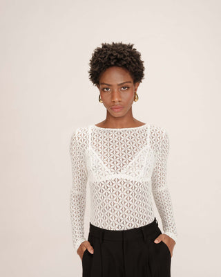 Body transparent en dentelle ecru Tanguy