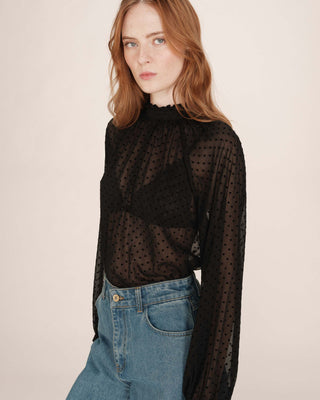 Sheer polka dot blouse black Tailly