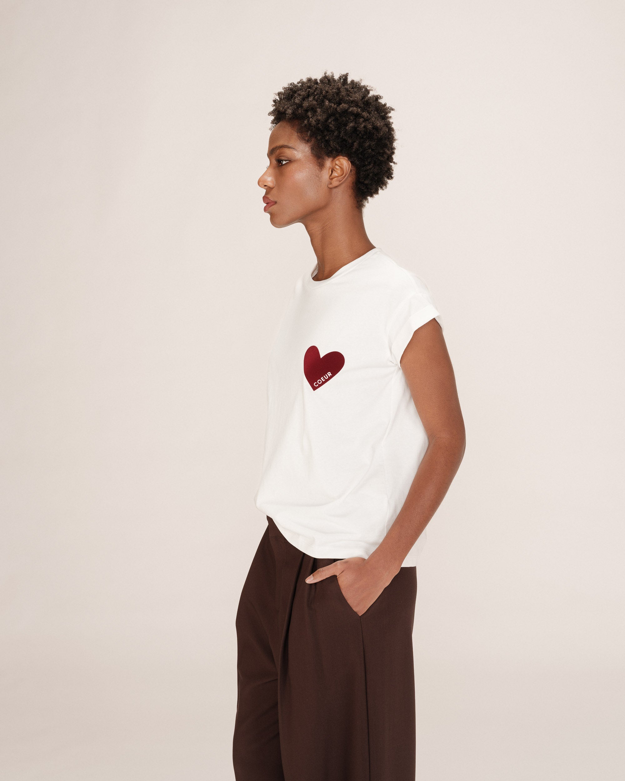 T-shirt motif coeur bordeaux Take