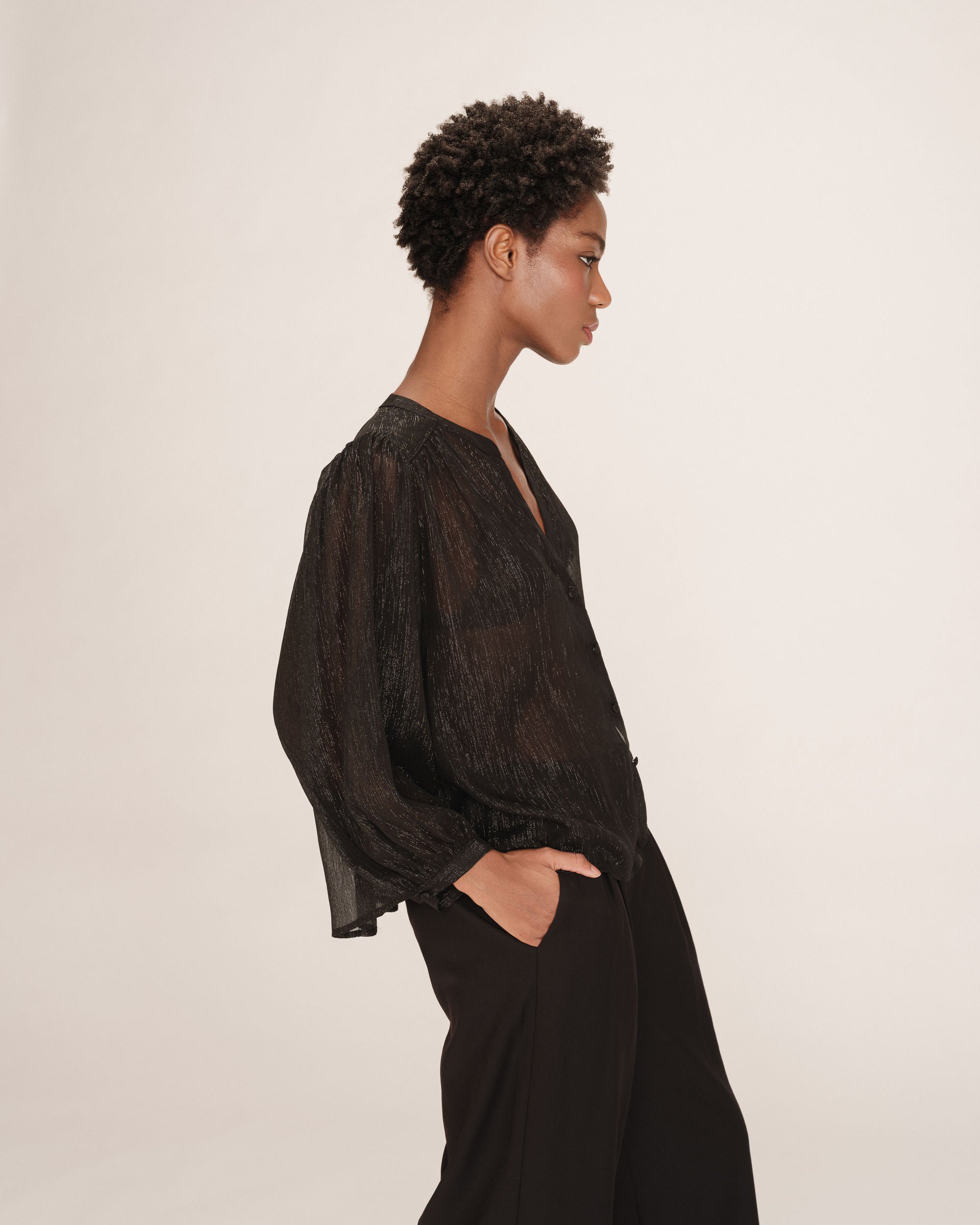 Blouse transparente lurex noir Tarzy