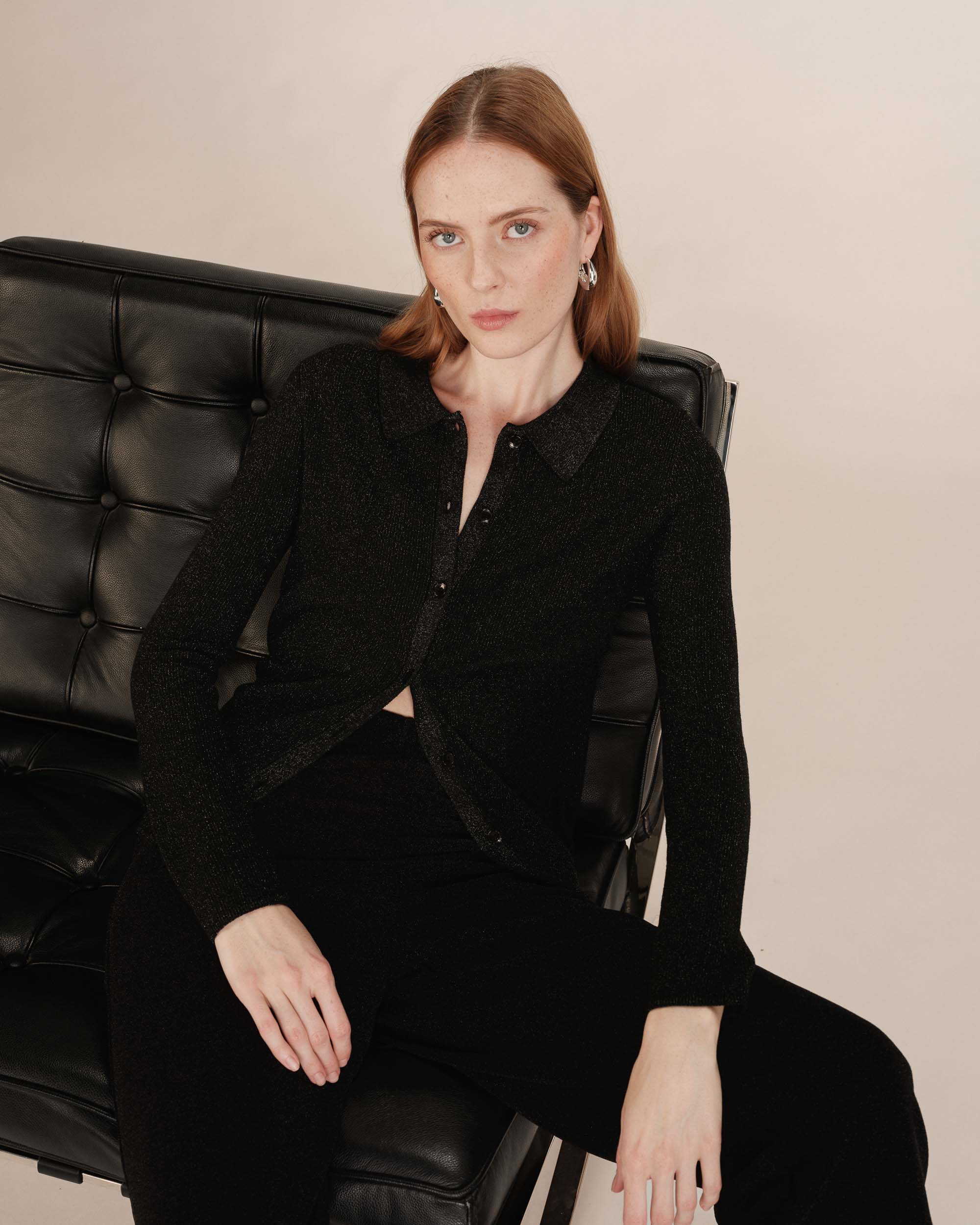 Cardigan ajusté en lurex noir Teller