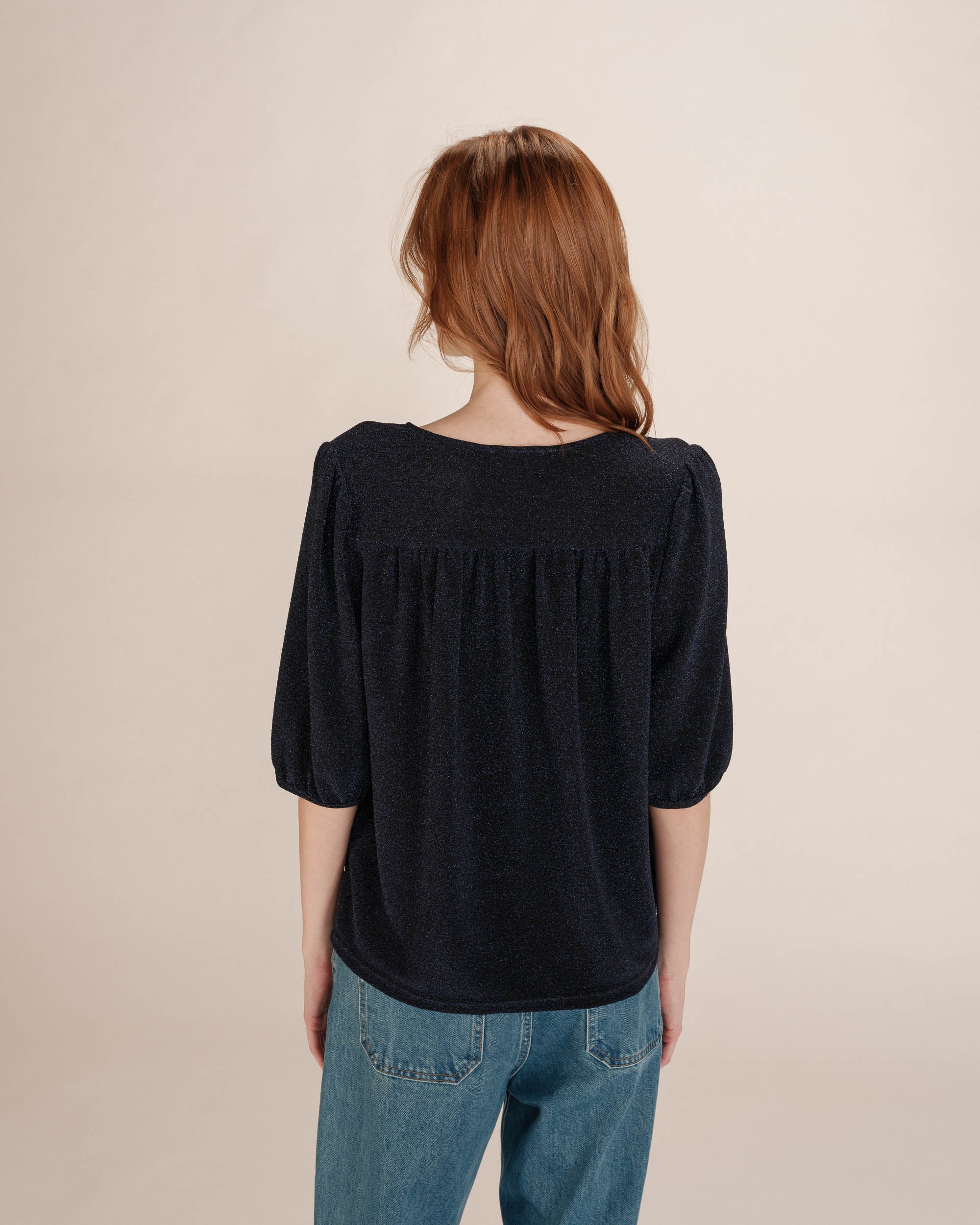 Top manches 3/4 en lurex marine Timide