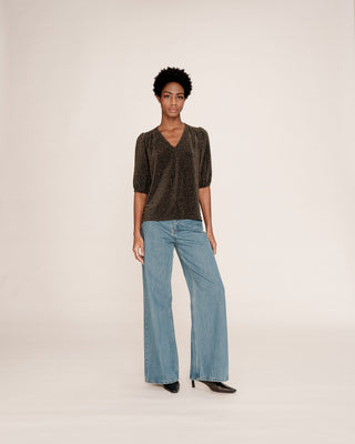 Top manches 3/4 en lurex or Timide