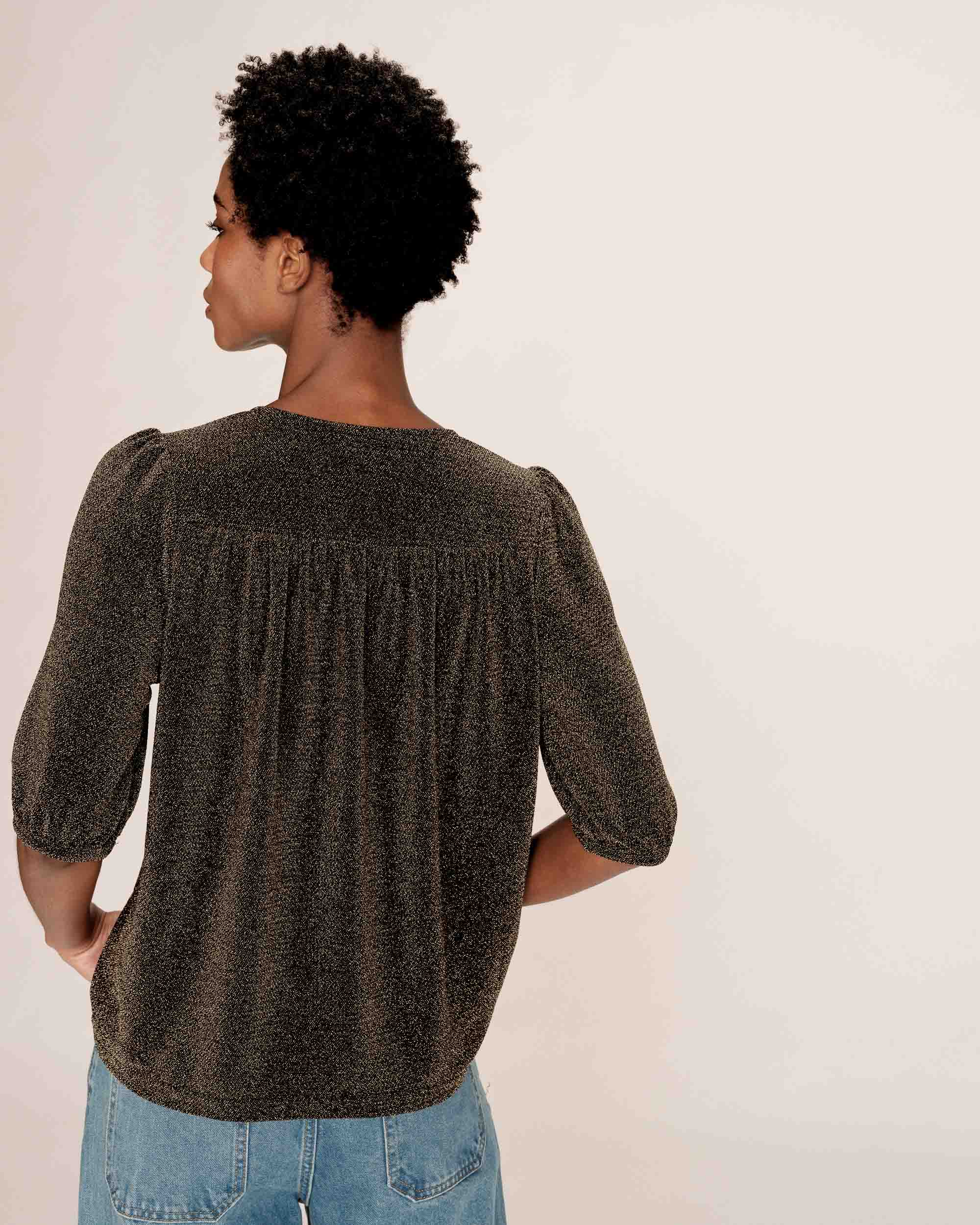 Top manches 3/4 en lurex or Timide